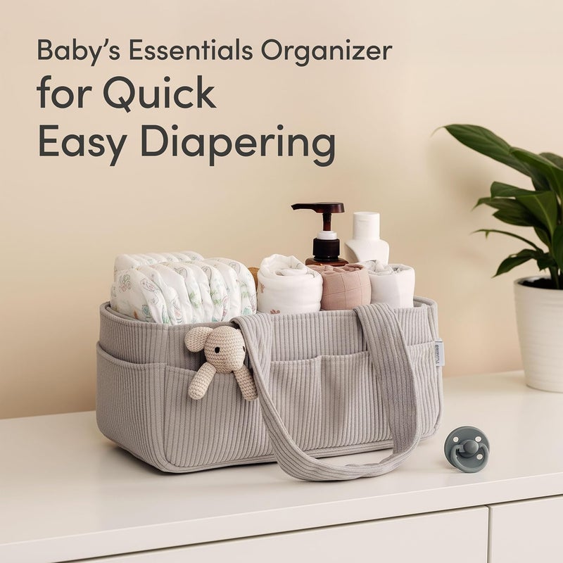 Putska Baby Diaper Caddy Organizer for Changing Table – Stylish Nursery Storage Basket, Newborn Essentials, Baby Shower Gifts and Registry Must-Haves for Boy or Girl, Car Diaper Caddy, Corduroy Grey - Image 2